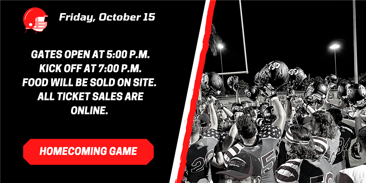 Friday, October 1. Gates open at 5 pm. Kick off at 7 pm. Food will be sold on site. All ticket sales are online.